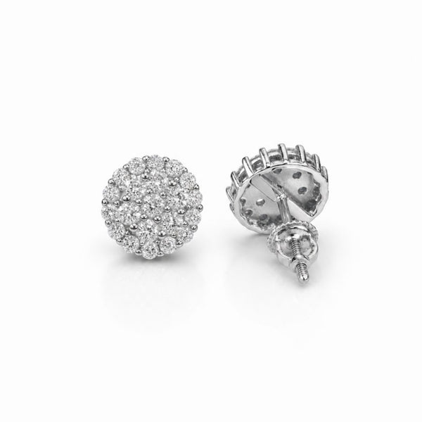 Iced Round Stud Earrings 10mm Silver