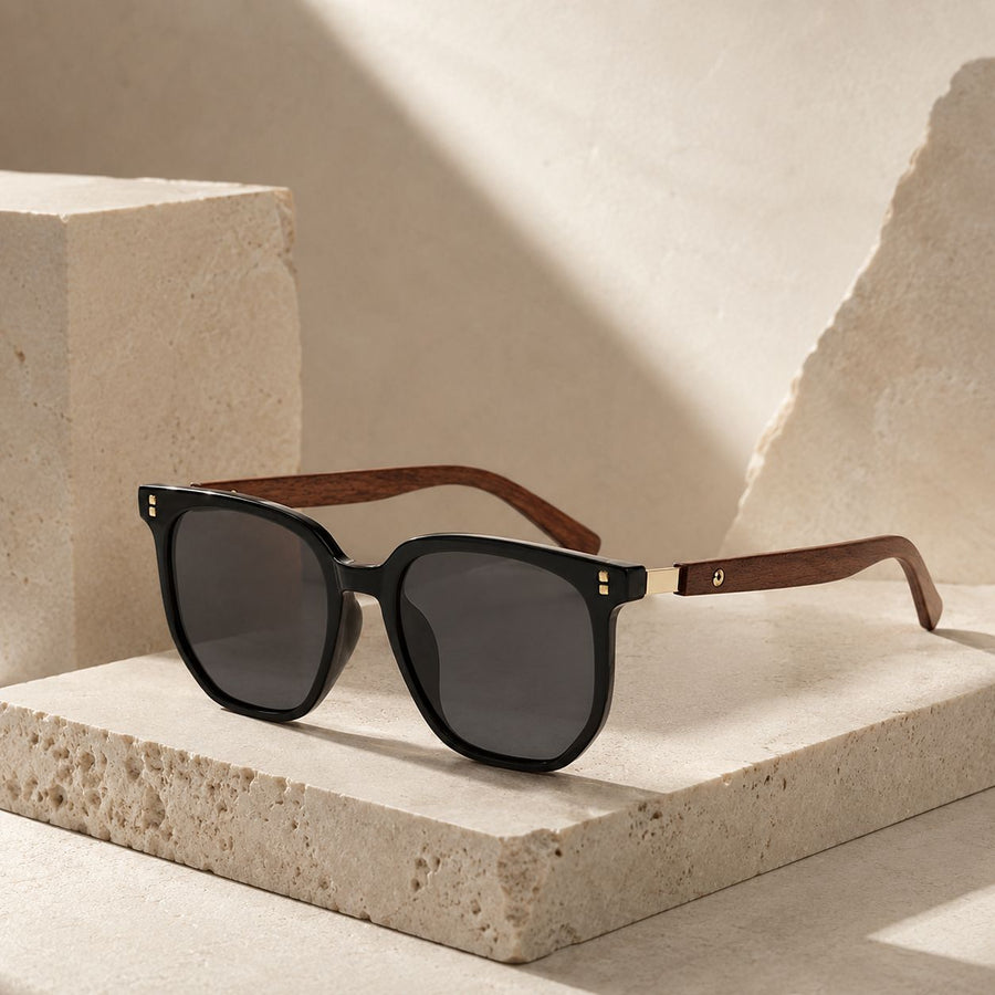 Aston Wood-Temple Sunglasses up close