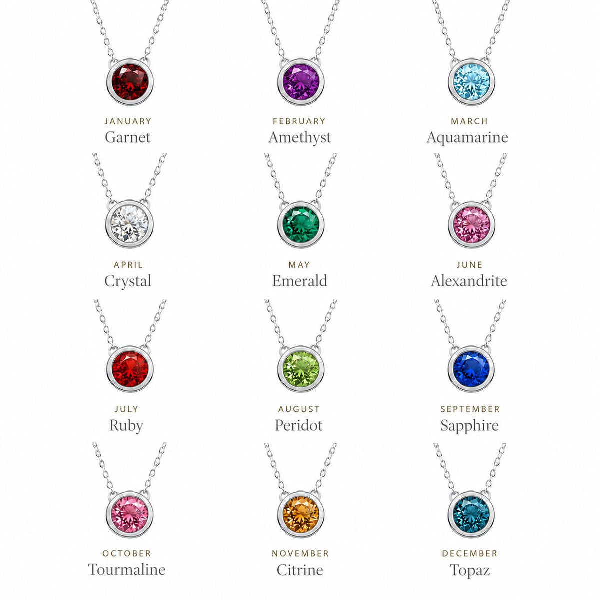 Birthstone pendant necklace Silver