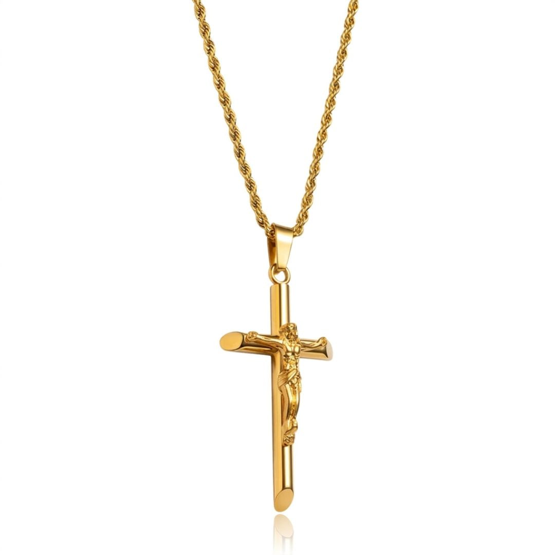 Crucifix pendant with rope chain Gold