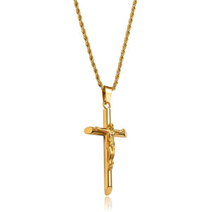 Crucifix pendant with rope chain Gold
