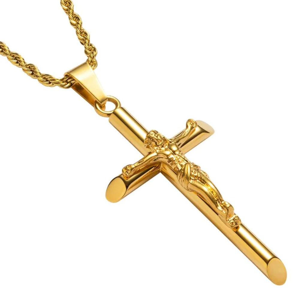 Crucifix pendant with rope chain Gold