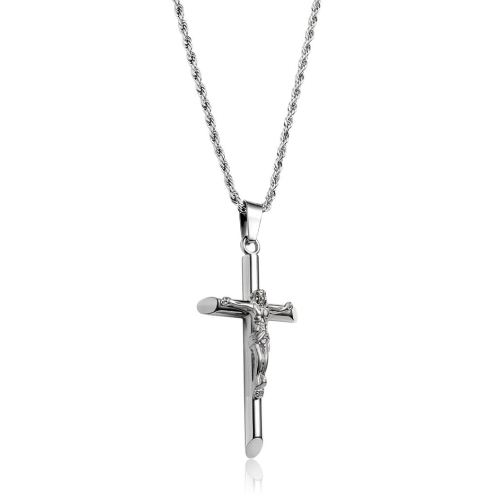 Crucifix pendant with rope chain Silver