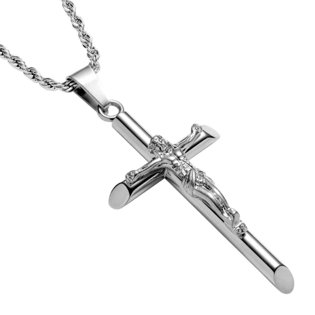 Crucifix pendant with rope chain Silver