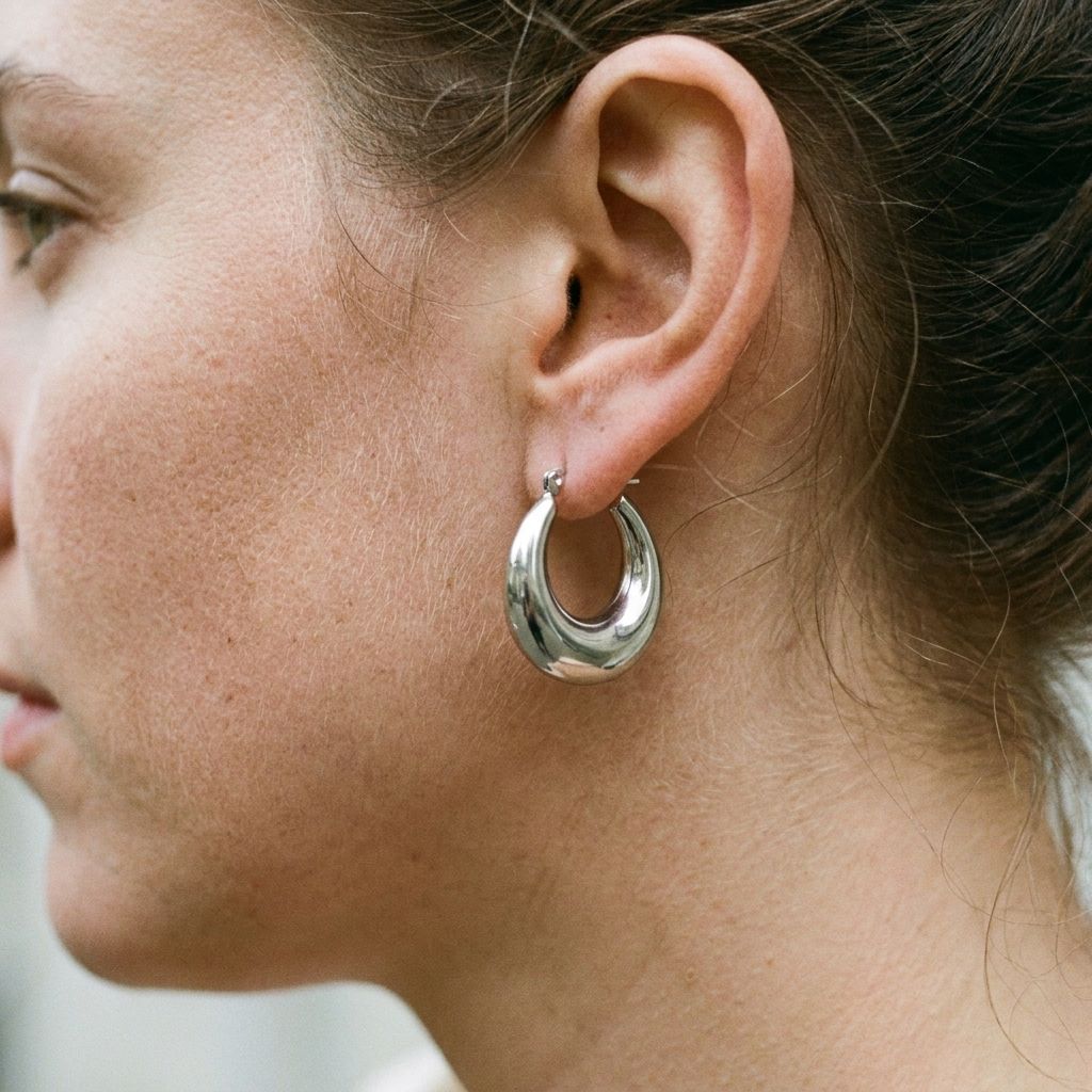 Dome Hoop Earrings Silver