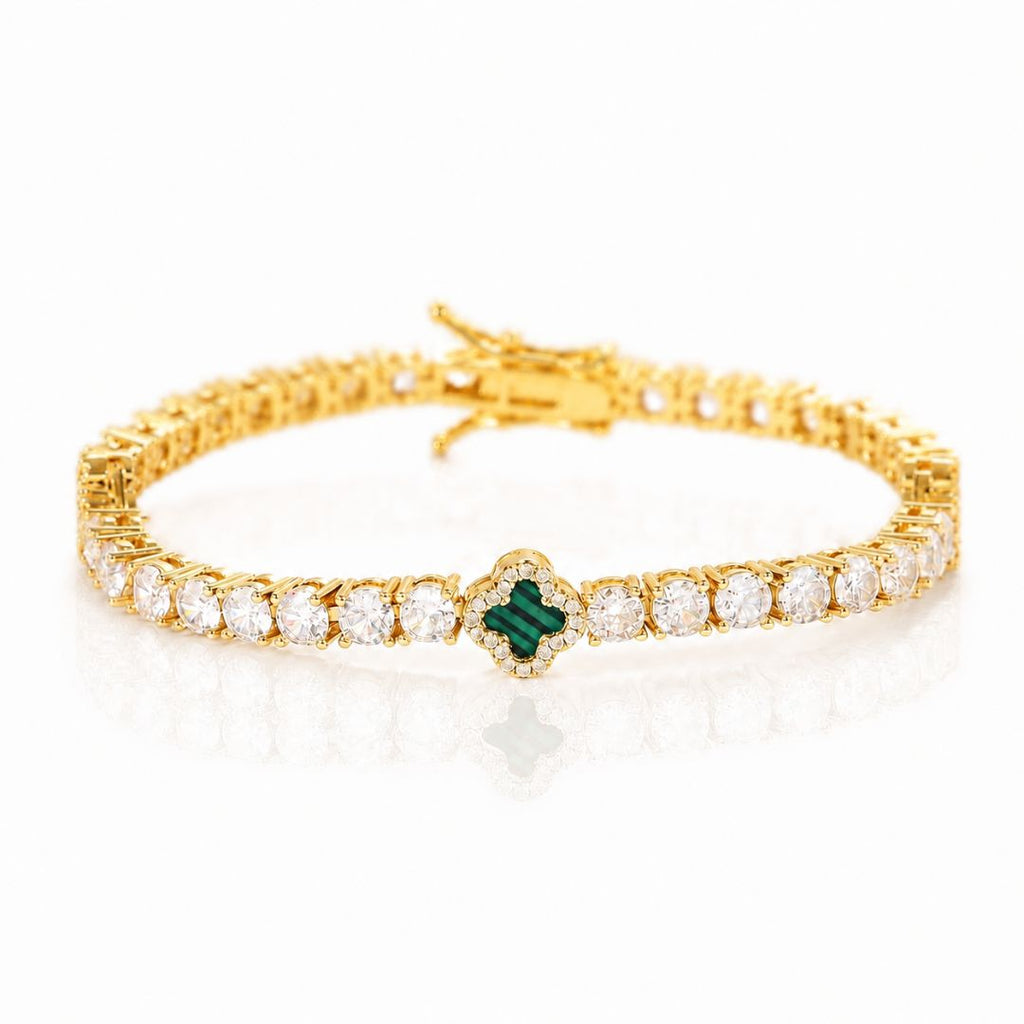 Emerald Clover Tennis Bracelet Gold