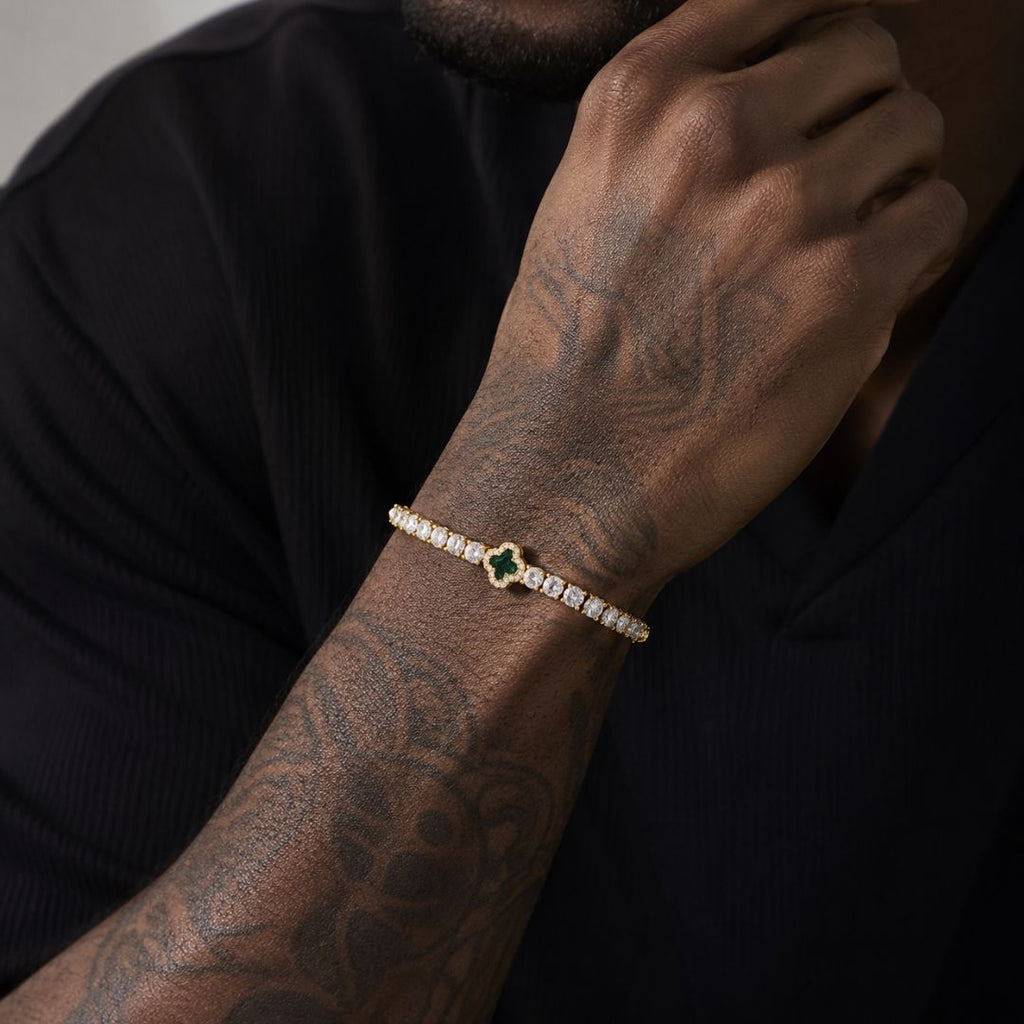 Emerald Clover Tennis Bracelet Gold