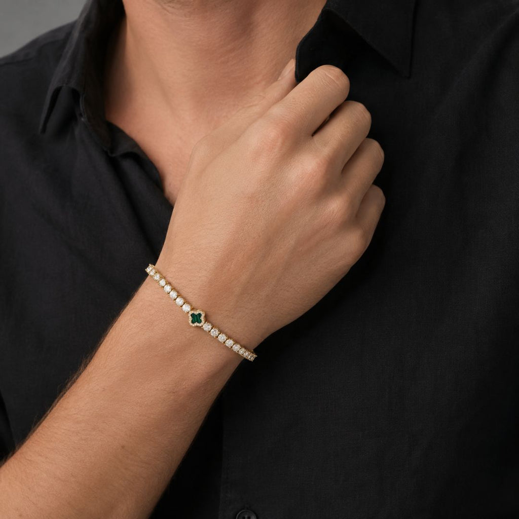 Emerald Clover Tennis Bracelet Gold