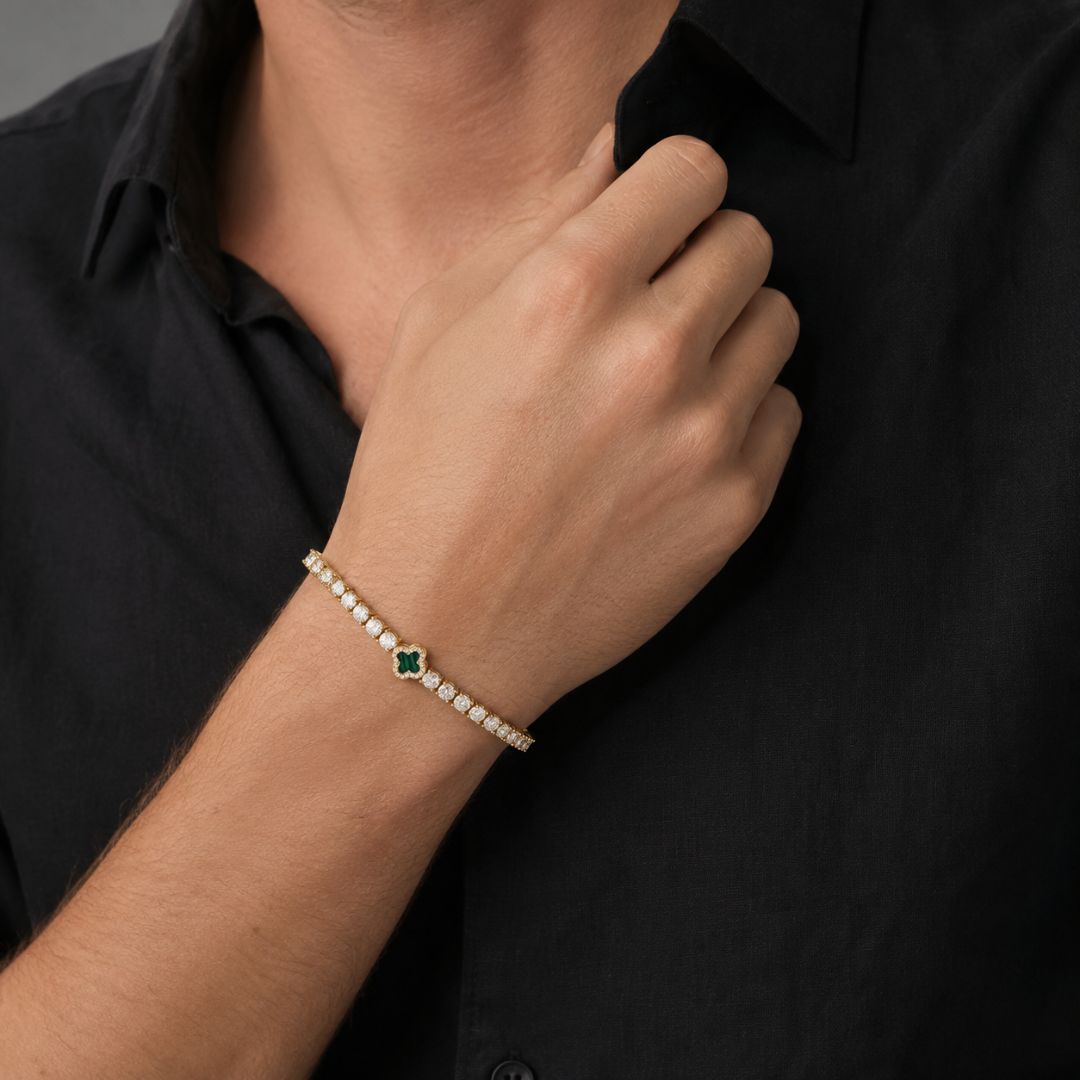 Emerald Clover Tennis Bracelet Gold