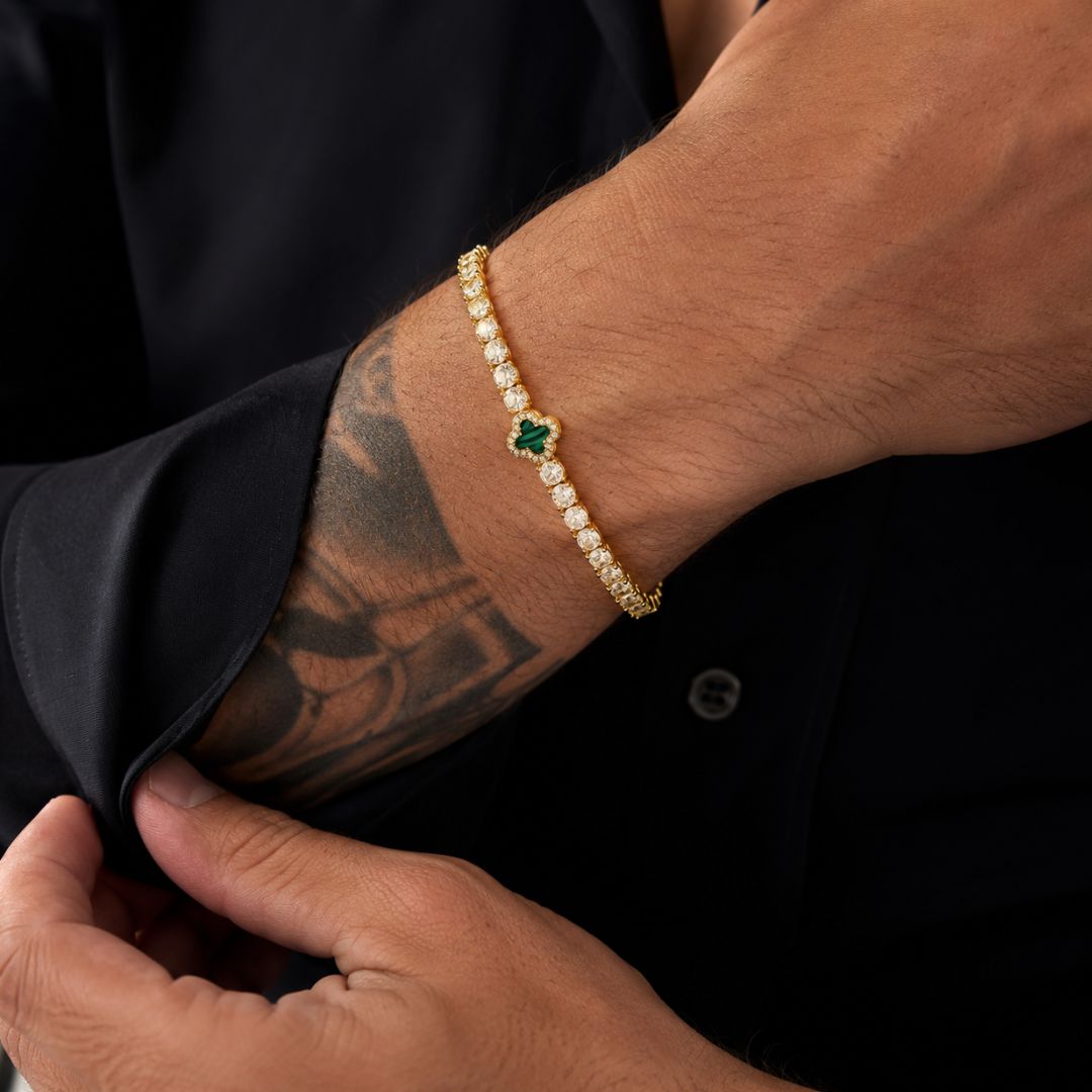 Emerald Clover Tennis Bracelet Gold