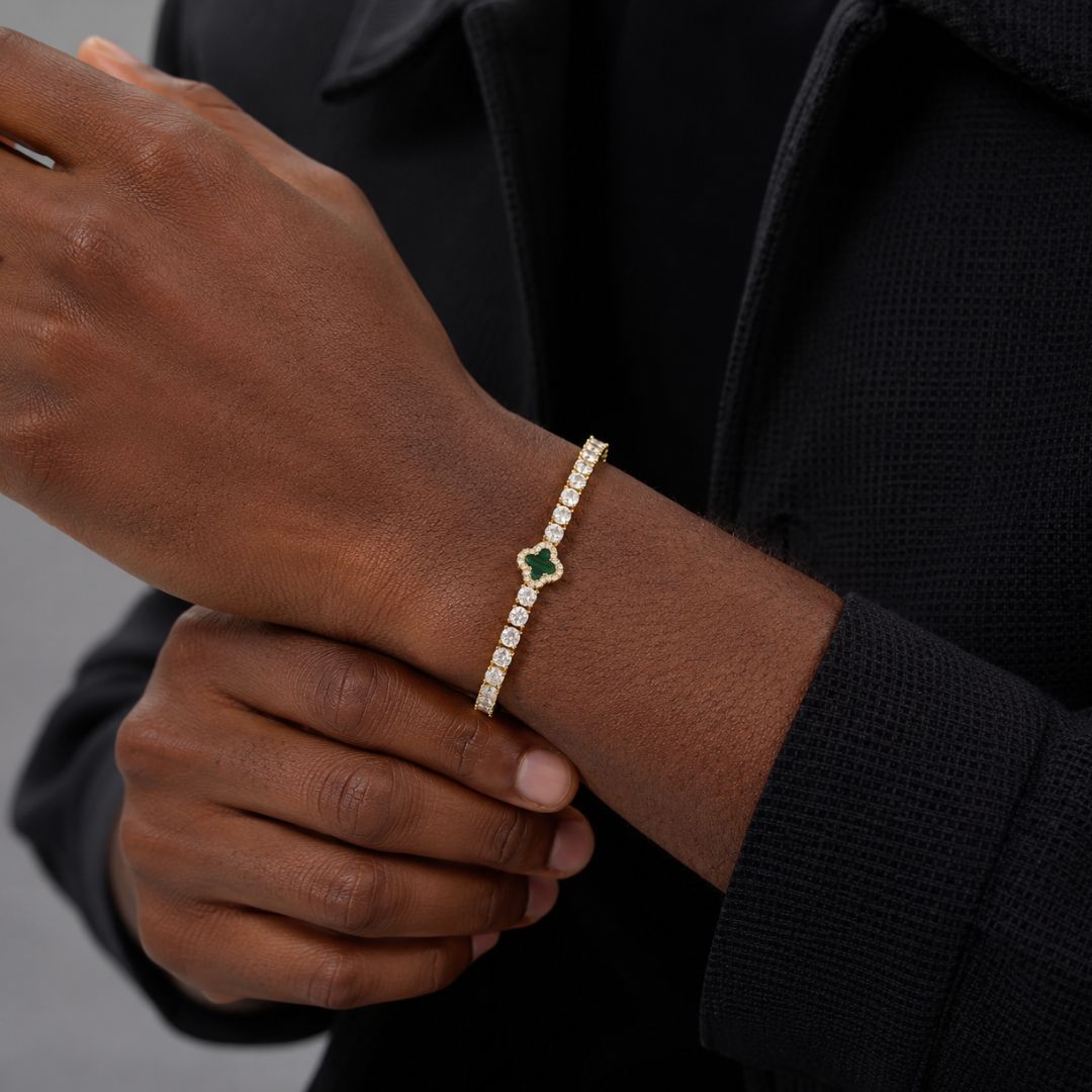 Emerald Clover Tennis Bracelet Gold