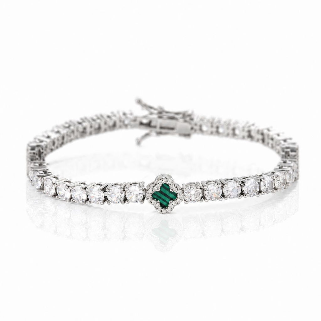 Emerald Clover Tennis Bracelet Silver