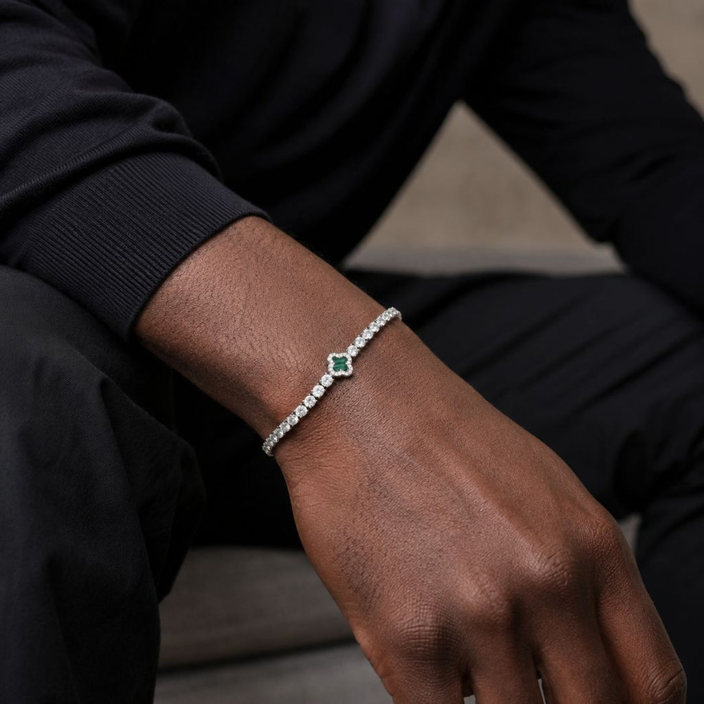 Emerald Clover Tennis Bracelet Silver