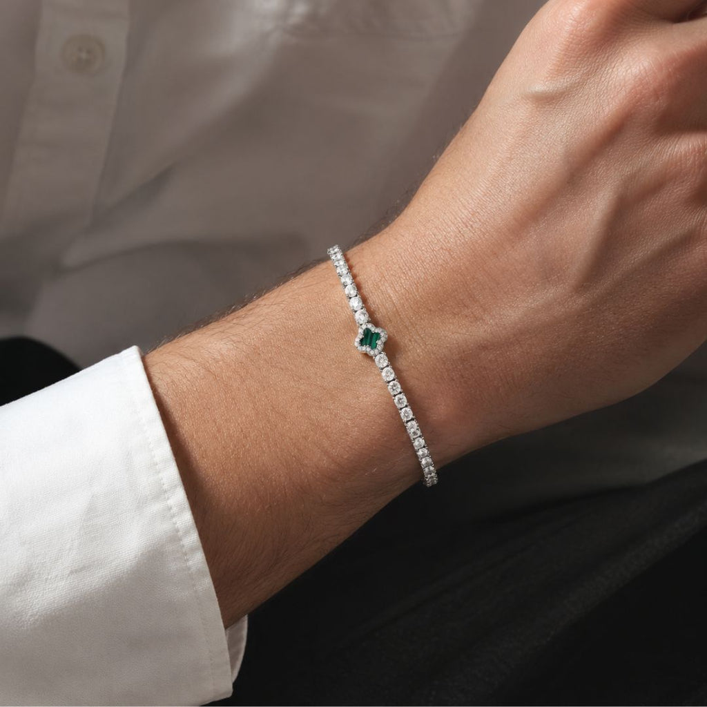 Emerald Clover Tennis Bracelet Silver