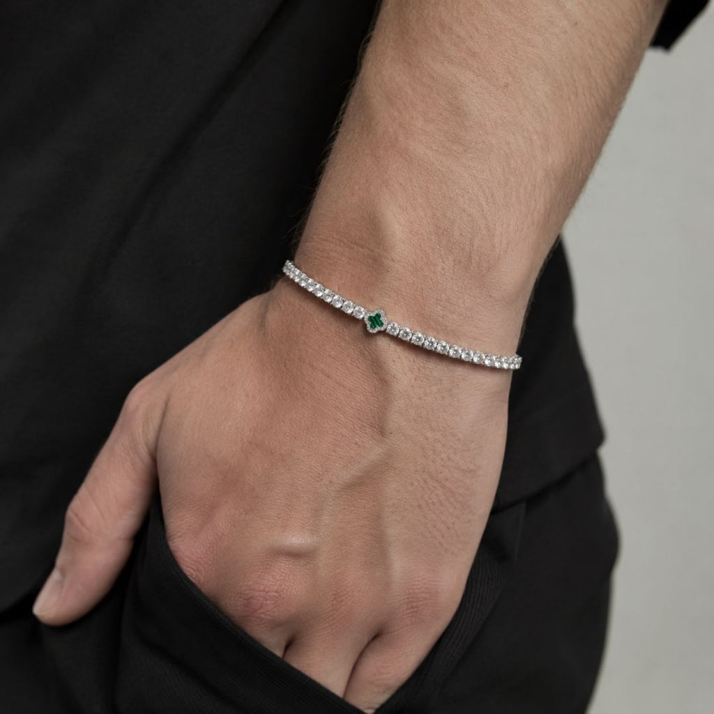 Emerald Clover Tennis Bracelet Silver