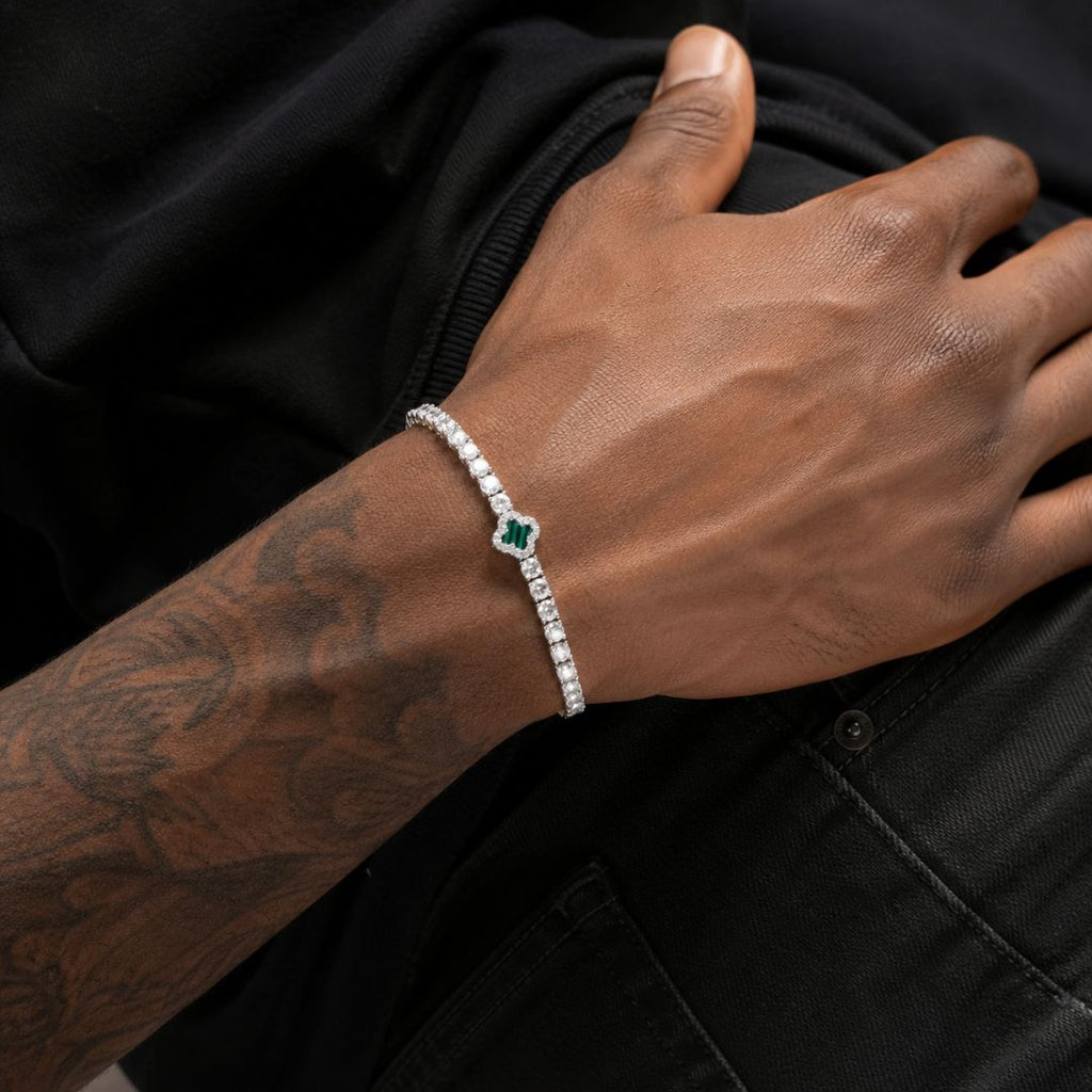 Emerald Clover Tennis Bracelet Silver