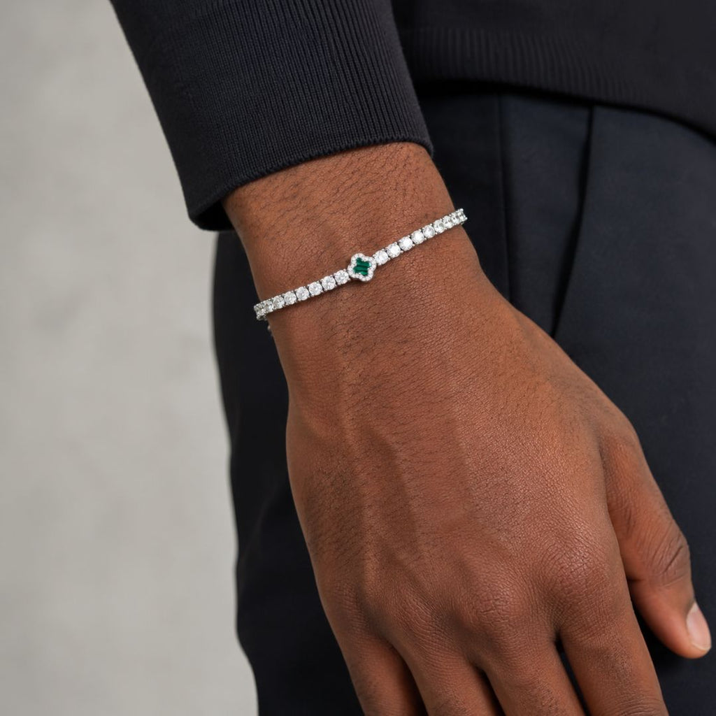Emerald Clover Tennis Bracelet Silver