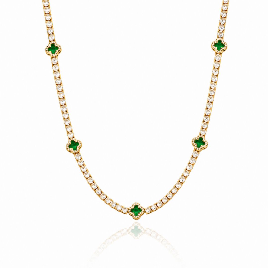 Emerald Clover Tennis Chain Gold