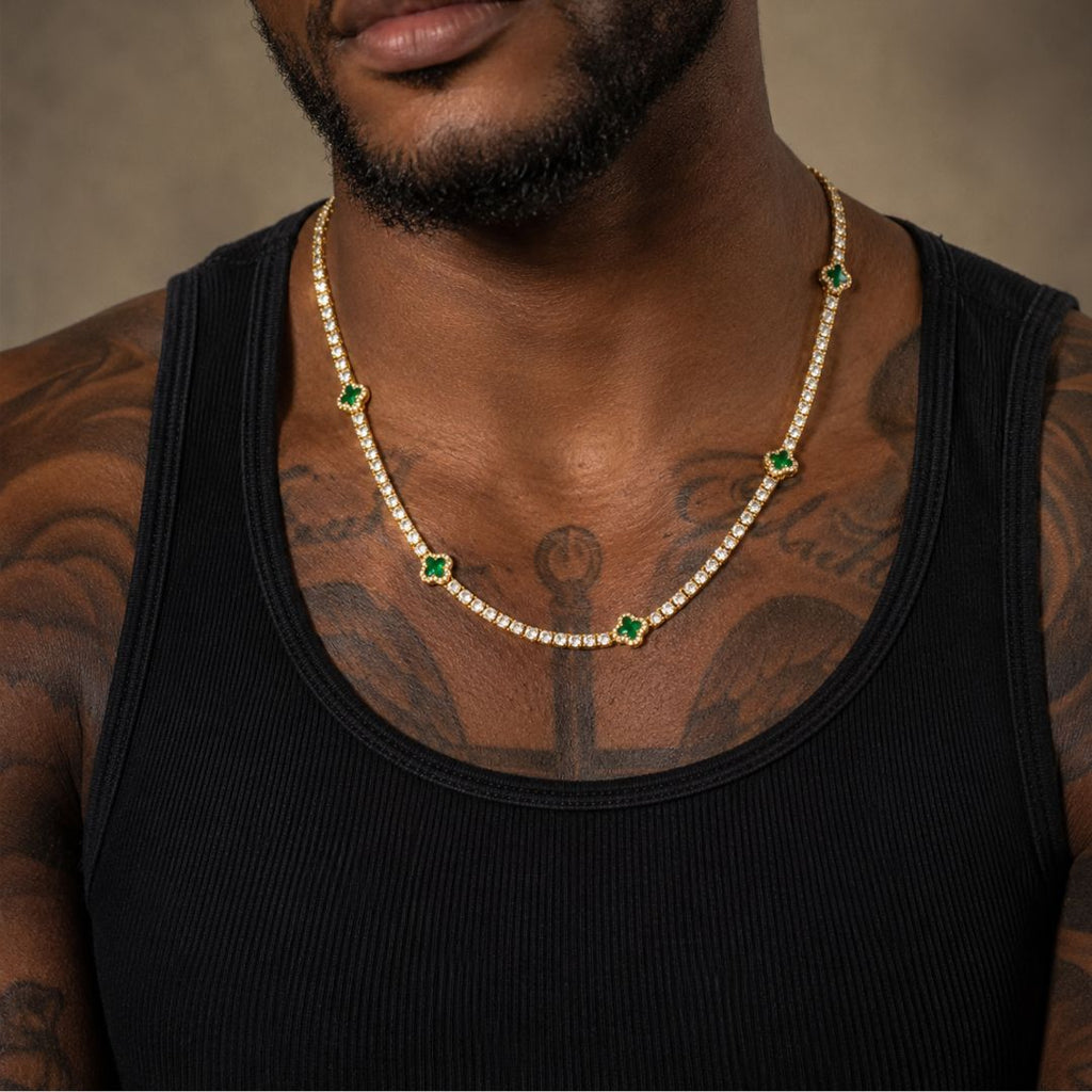Emerald Clover Tennis Chain Gold