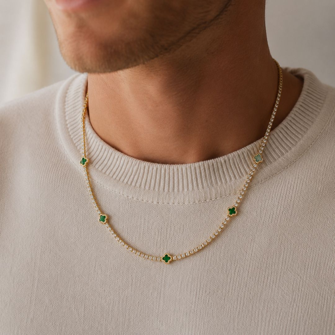 Emerald Clover Tennis Chain Gold