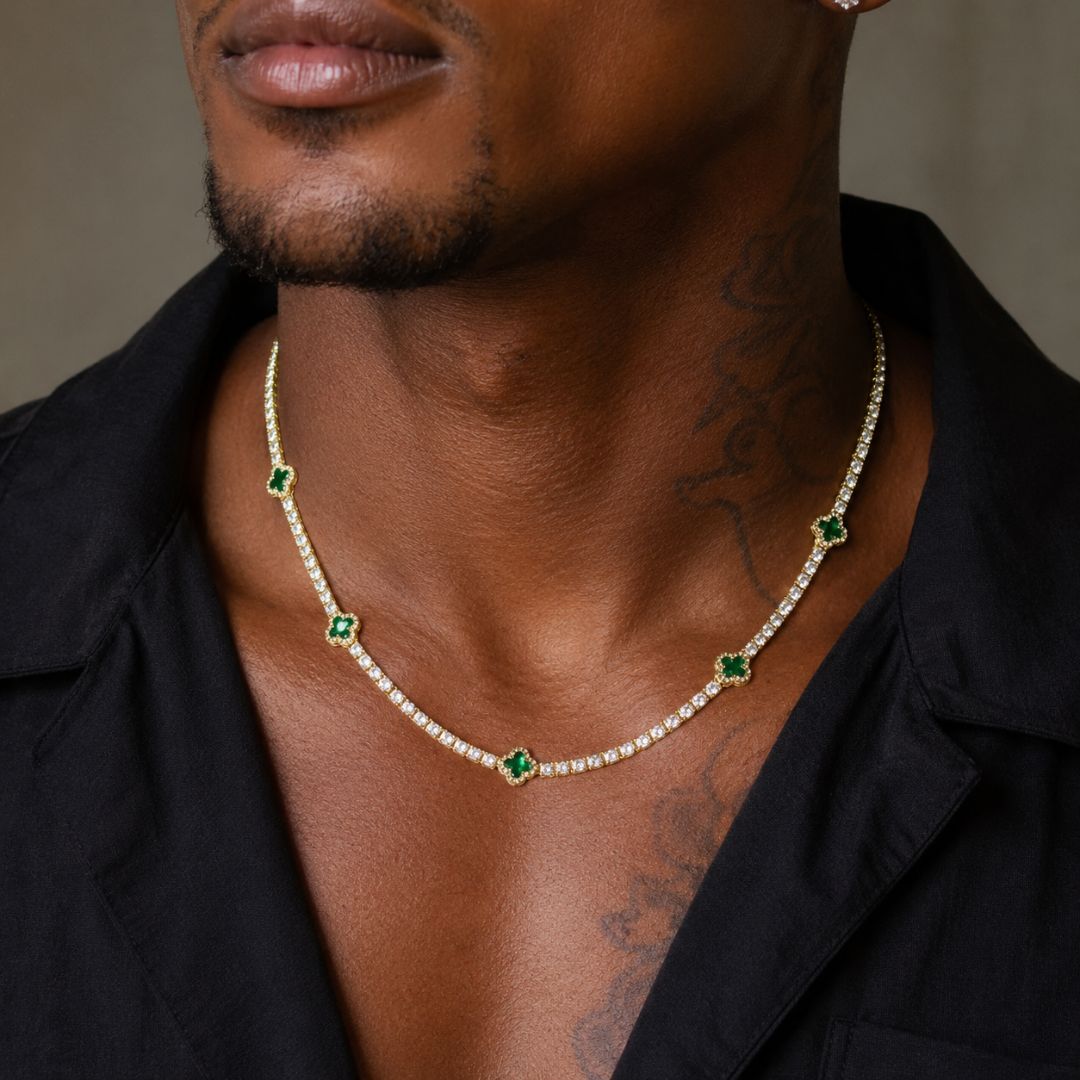 Emerald Clover Tennis Chain Gold