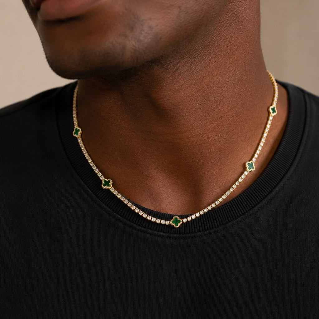 Emerald Clover Tennis Chain Gold