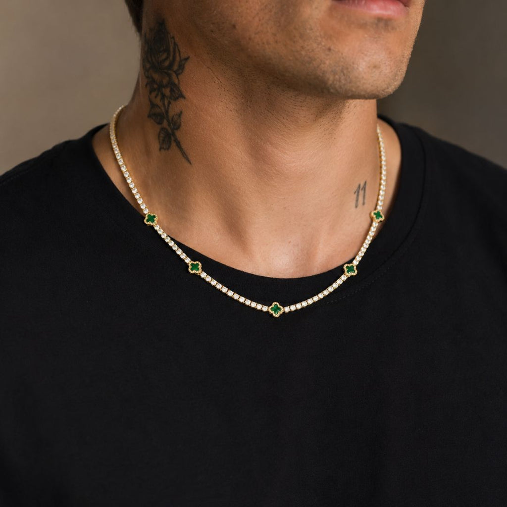 Emerald Clover Tennis Chain Gold