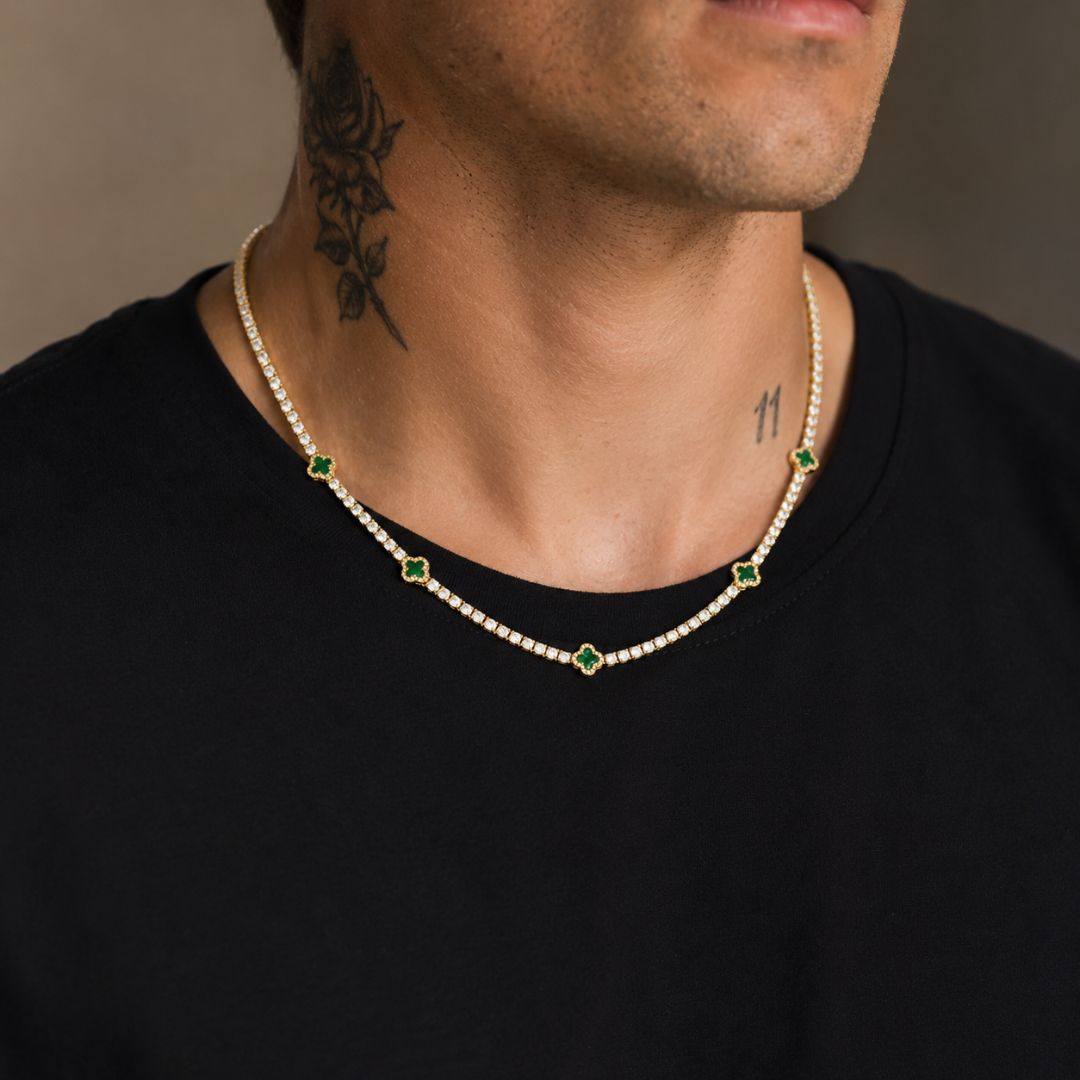 Emerald Clover Tennis Chain Gold