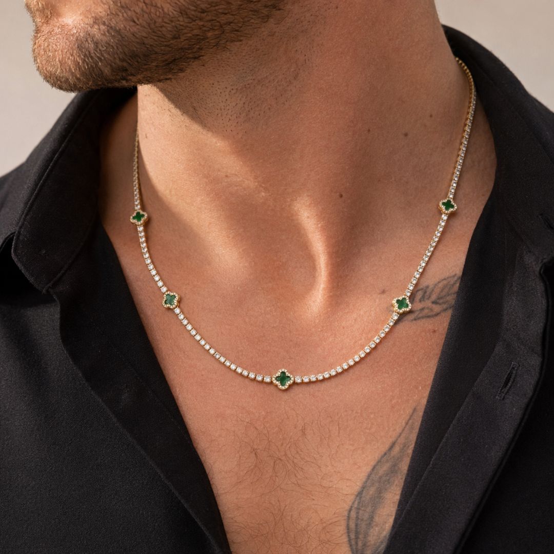 Emerald Clover Tennis Chain Gold