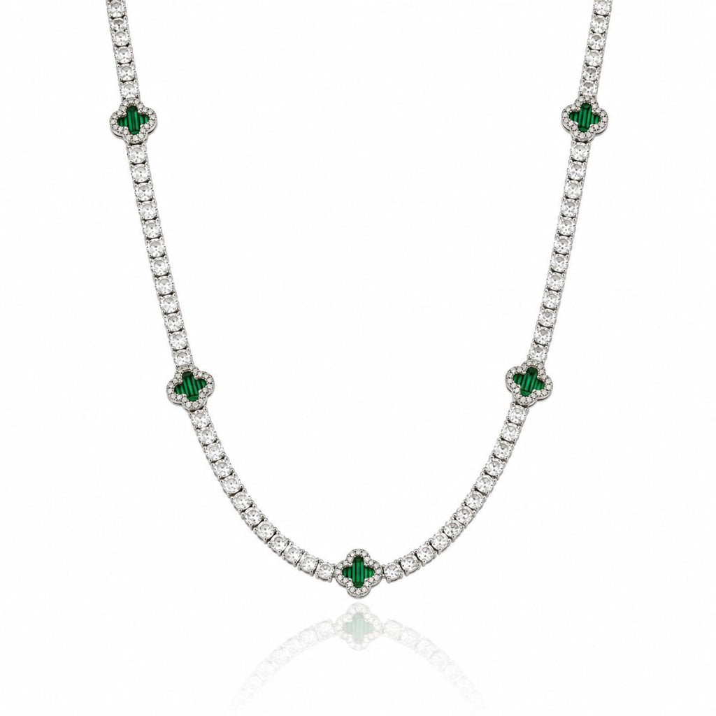 Emerald Clover Tennis Chain Silver