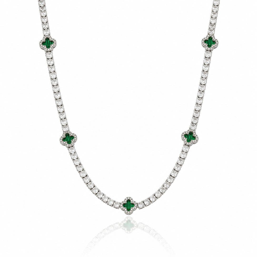 Emerald Clover Tennis Chain Silver