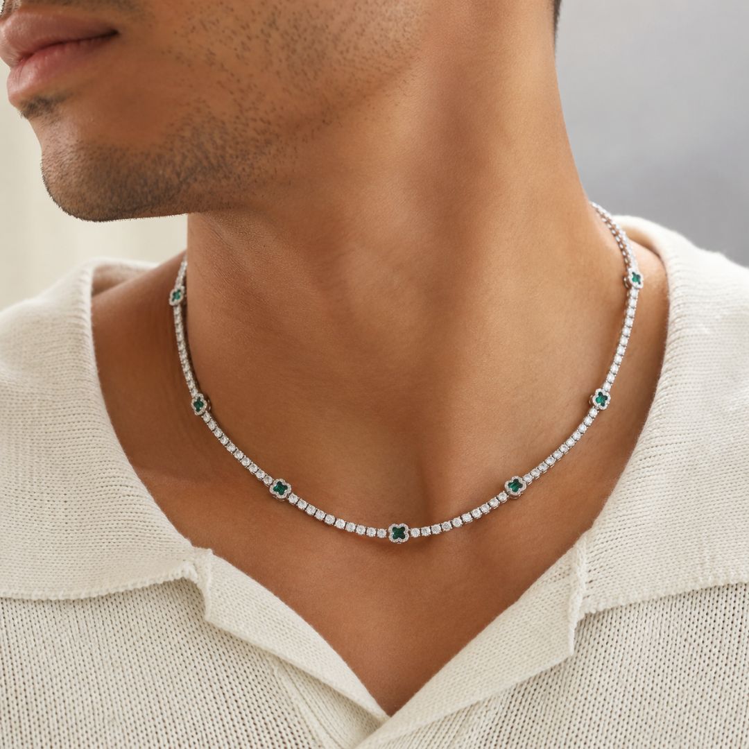 Emerald Clover Tennis Chain Silver