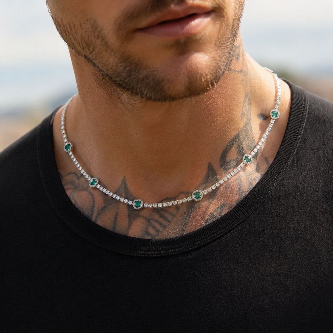 Emerald Clover Tennis Chain Silver