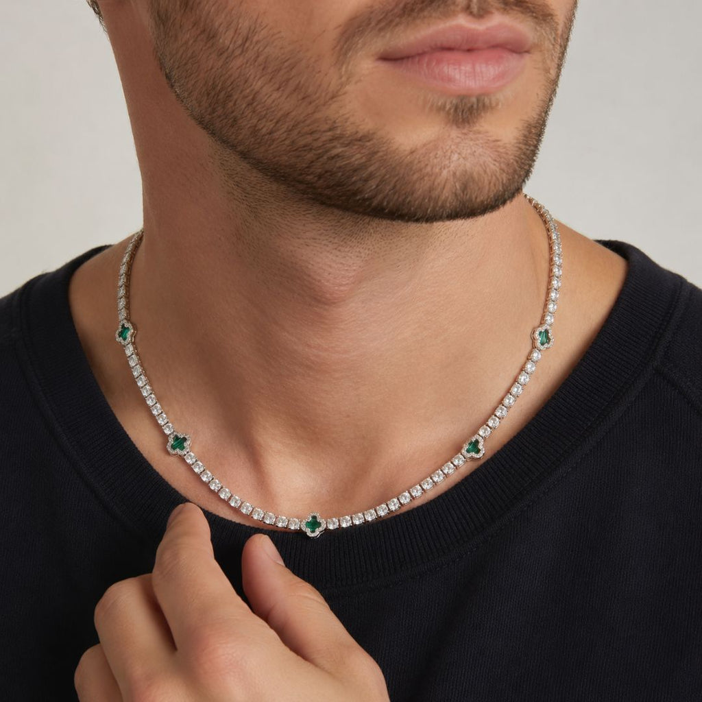 Emerald Clover Tennis Chain Silver