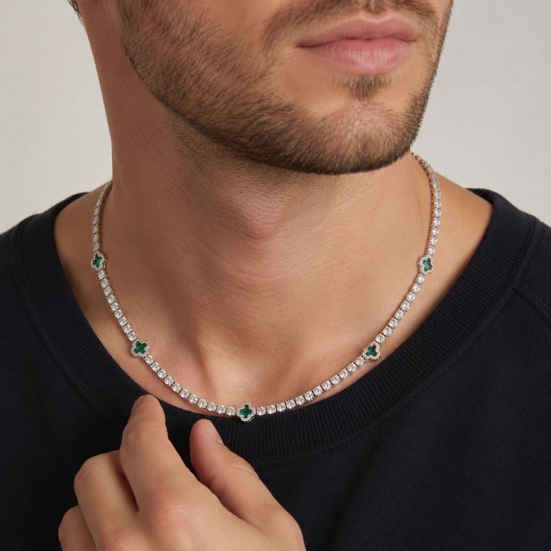Emerald Clover Tennis Chain Silver
