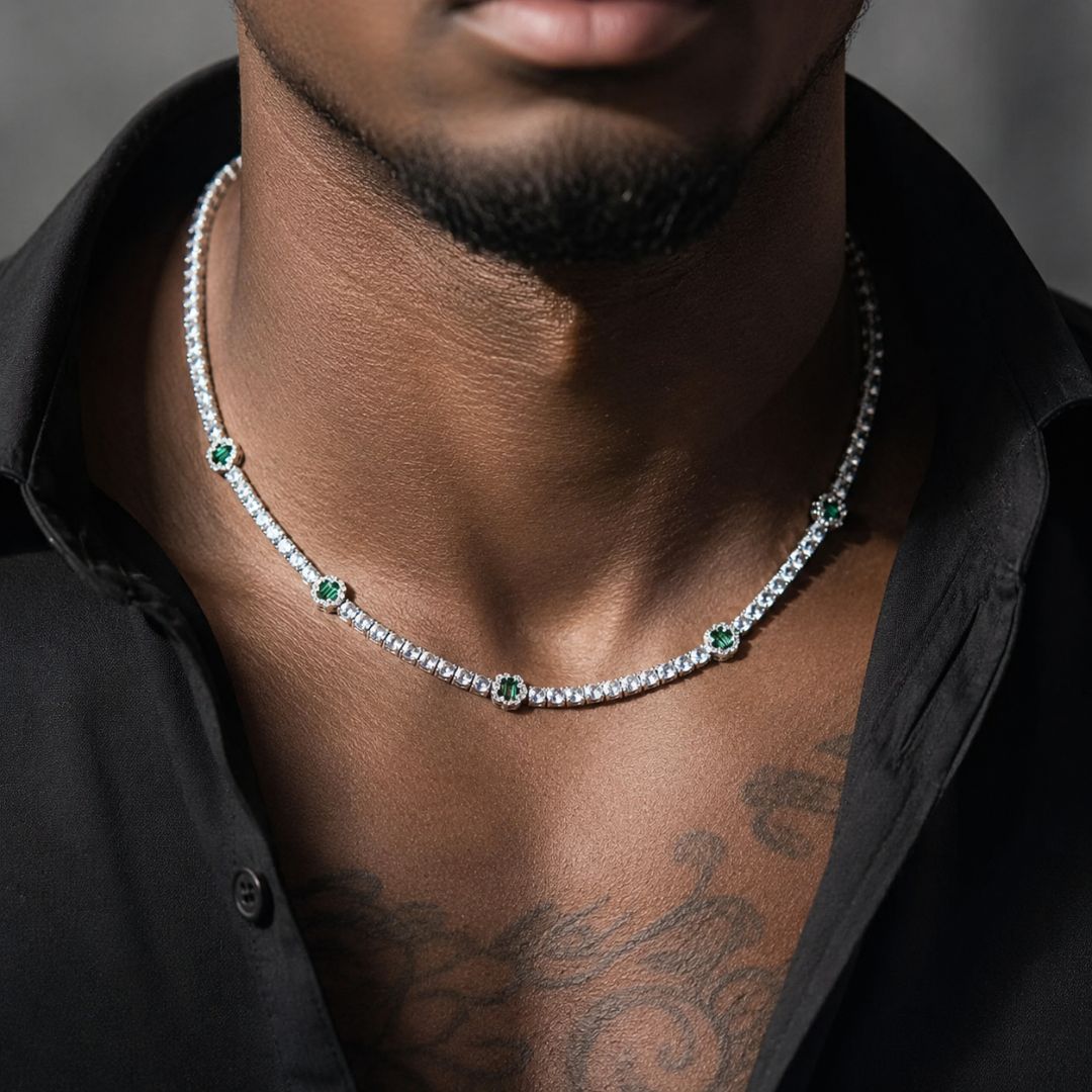 Emerald Clover Tennis Chain Silver
