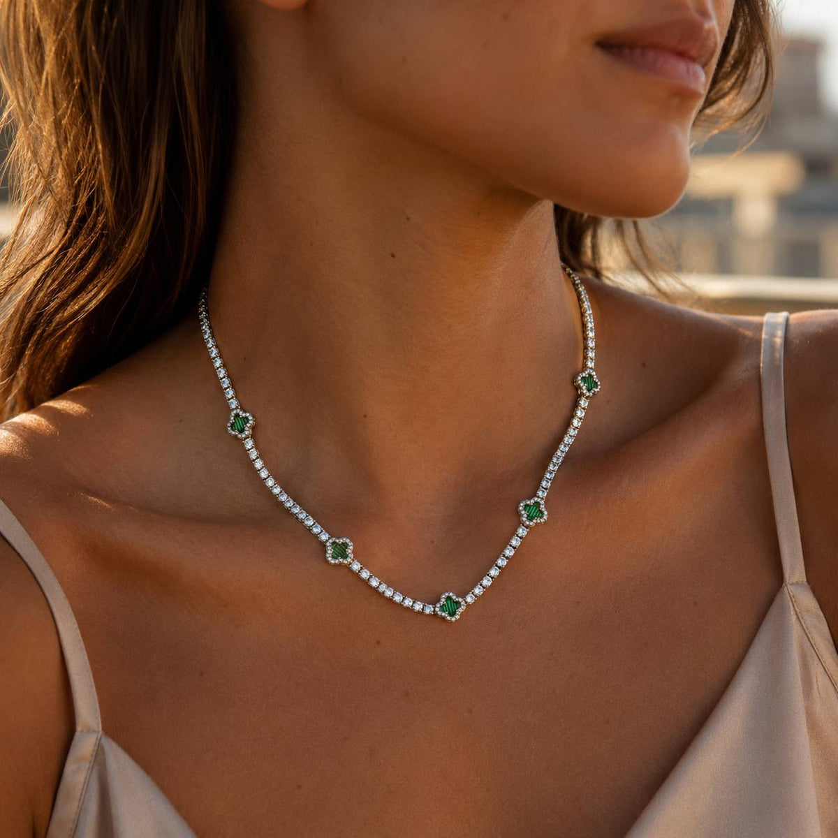 Emerald clover necklace Silver