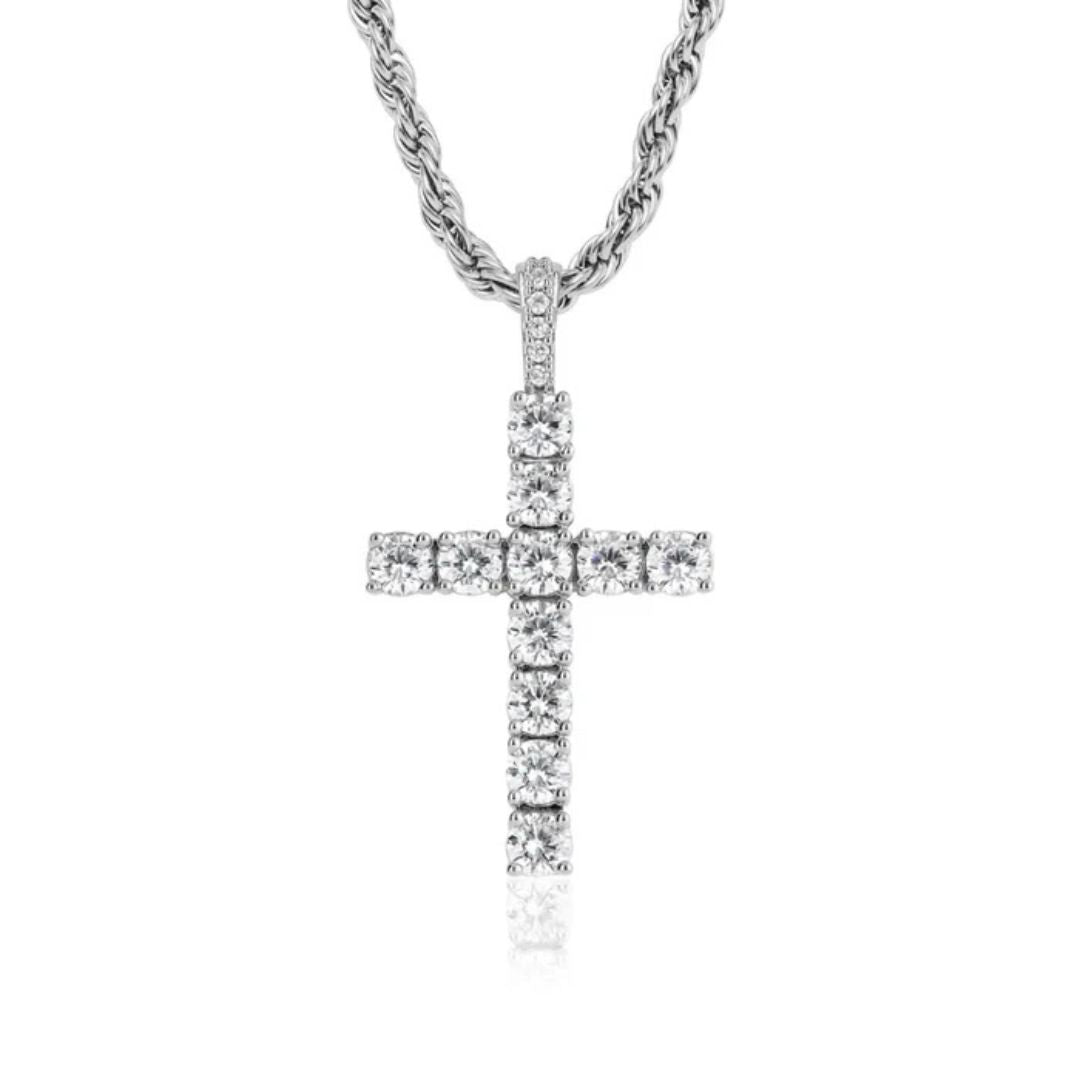 Iced Cross pendant Silver