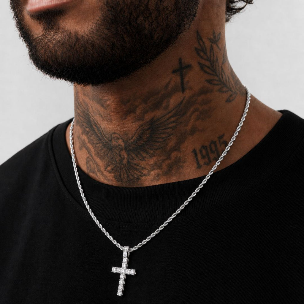 Iced Cross pendant Silver