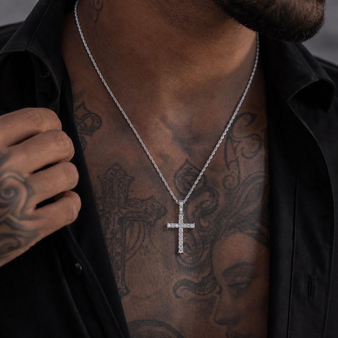 Iced Cross pendant Silver