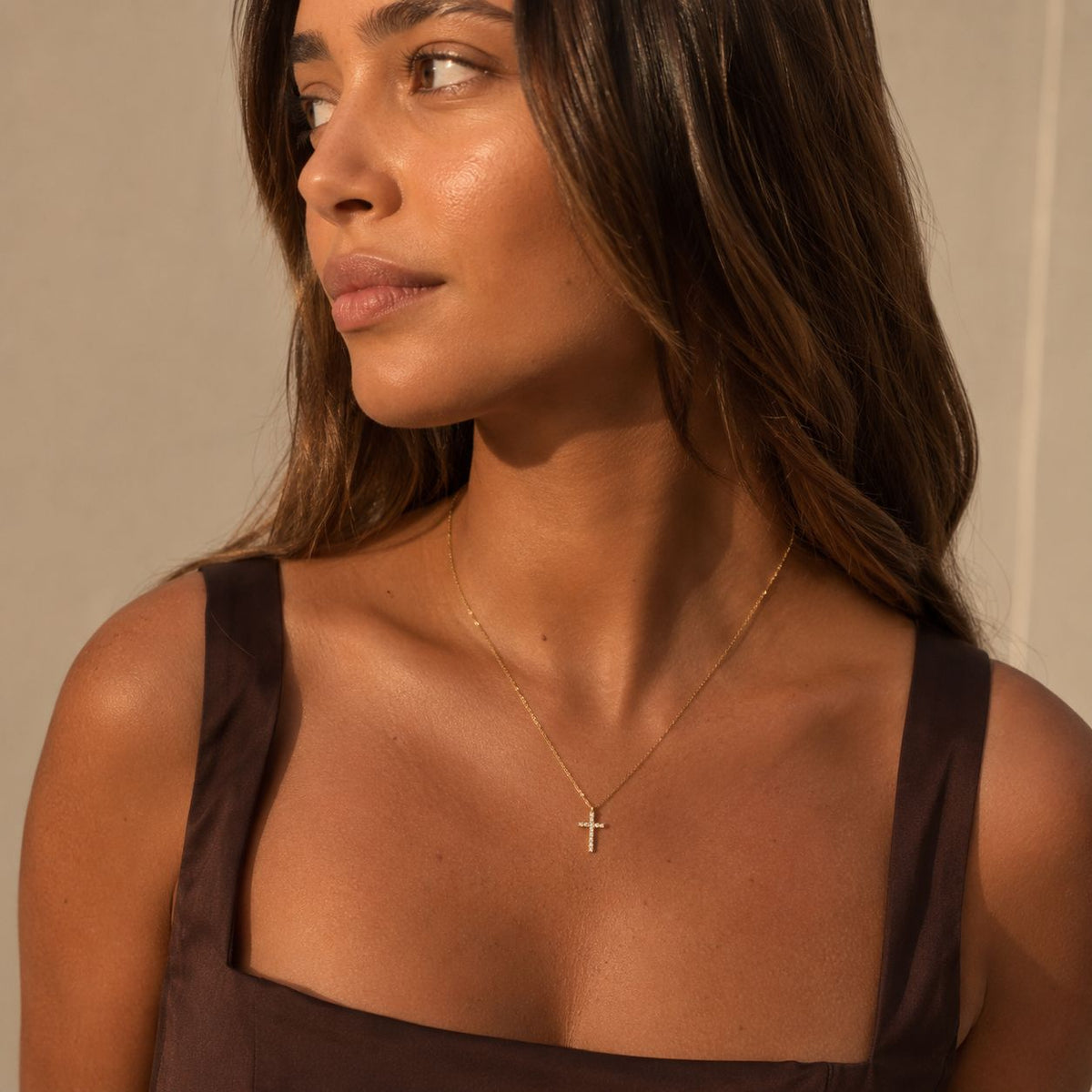 Iced cross pendant necklace Gold