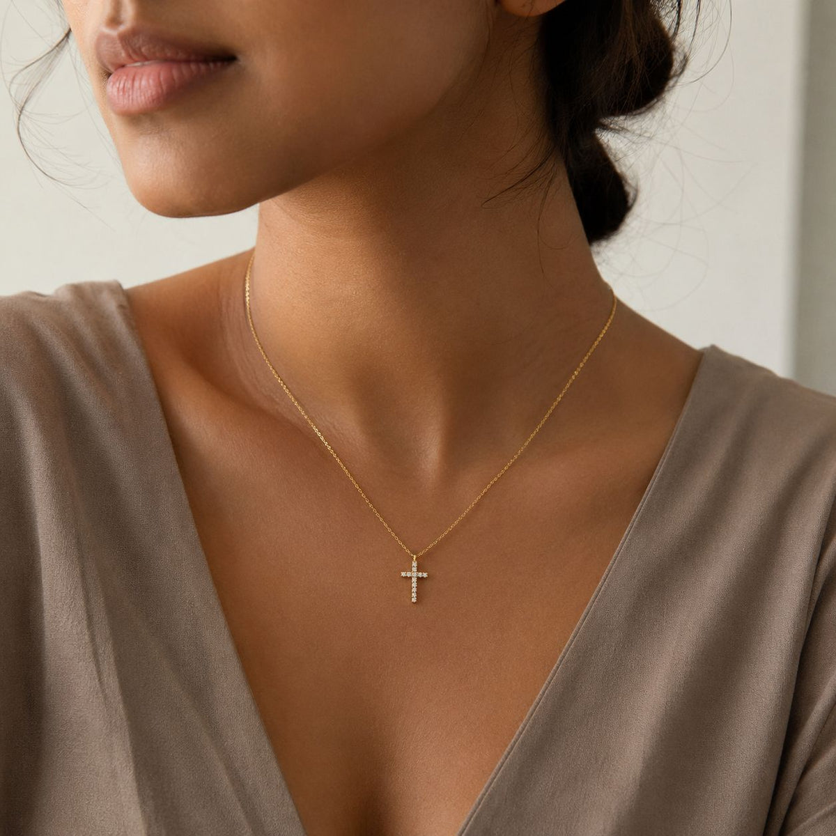 Iced cross pendant necklace Gold