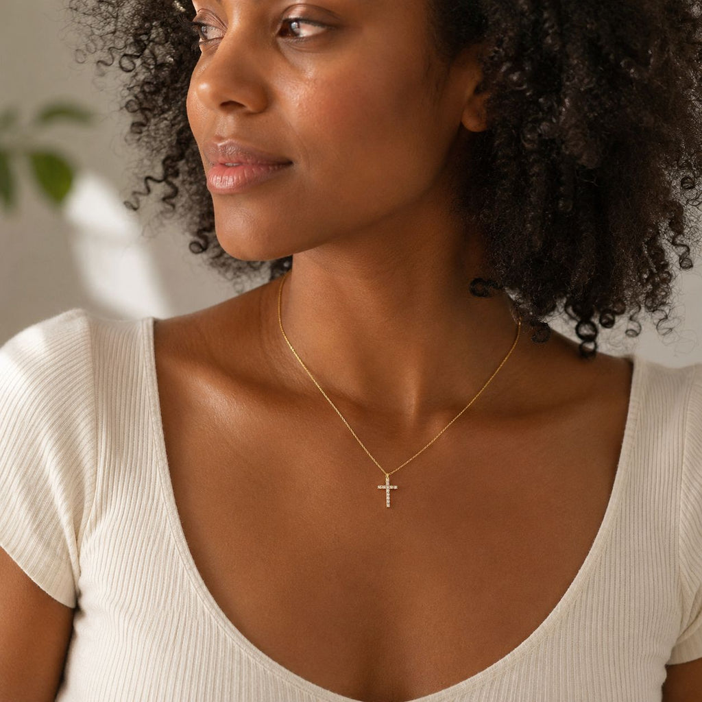 Iced cross pendant necklace Gold