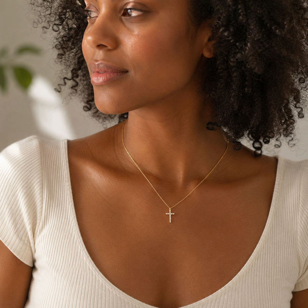 Iced cross pendant necklace Gold