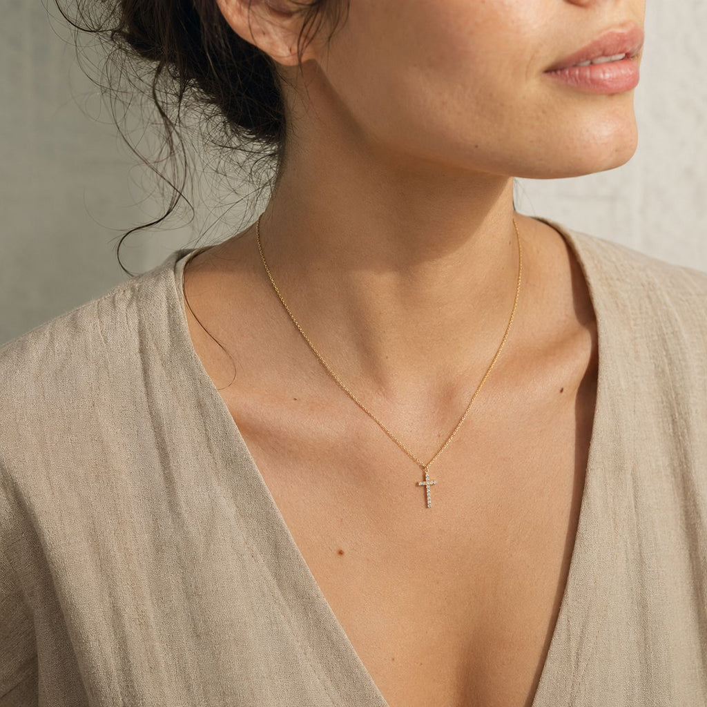 Iced cross pendant necklace Gold