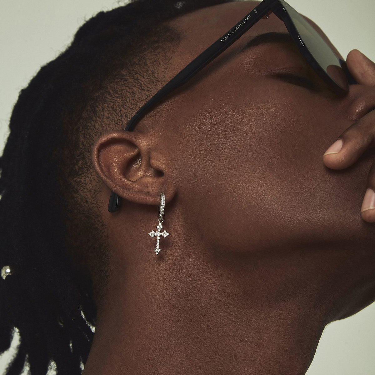 Iced Cross Hoop Earrings Silver