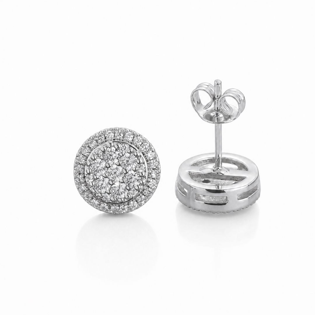 Iced Round Earrings Silver