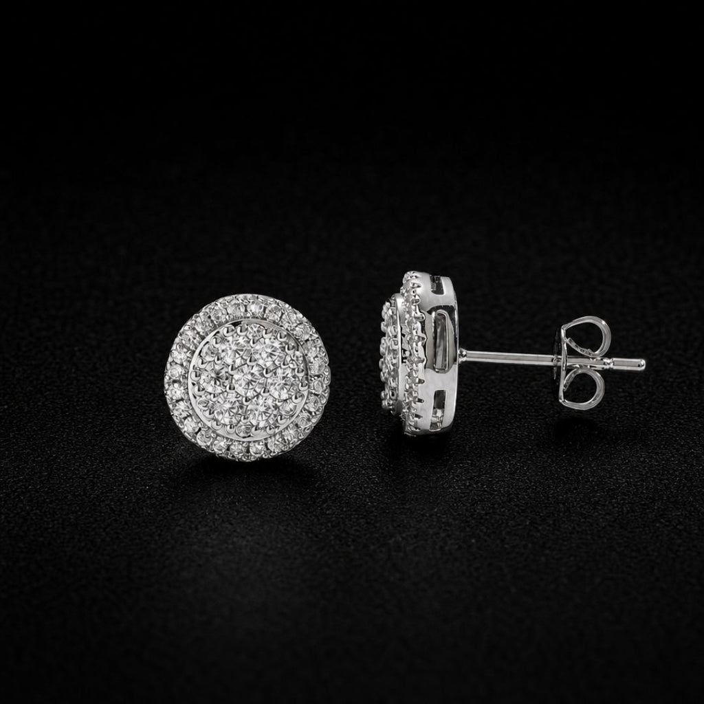 Iced Round Earrings Silver