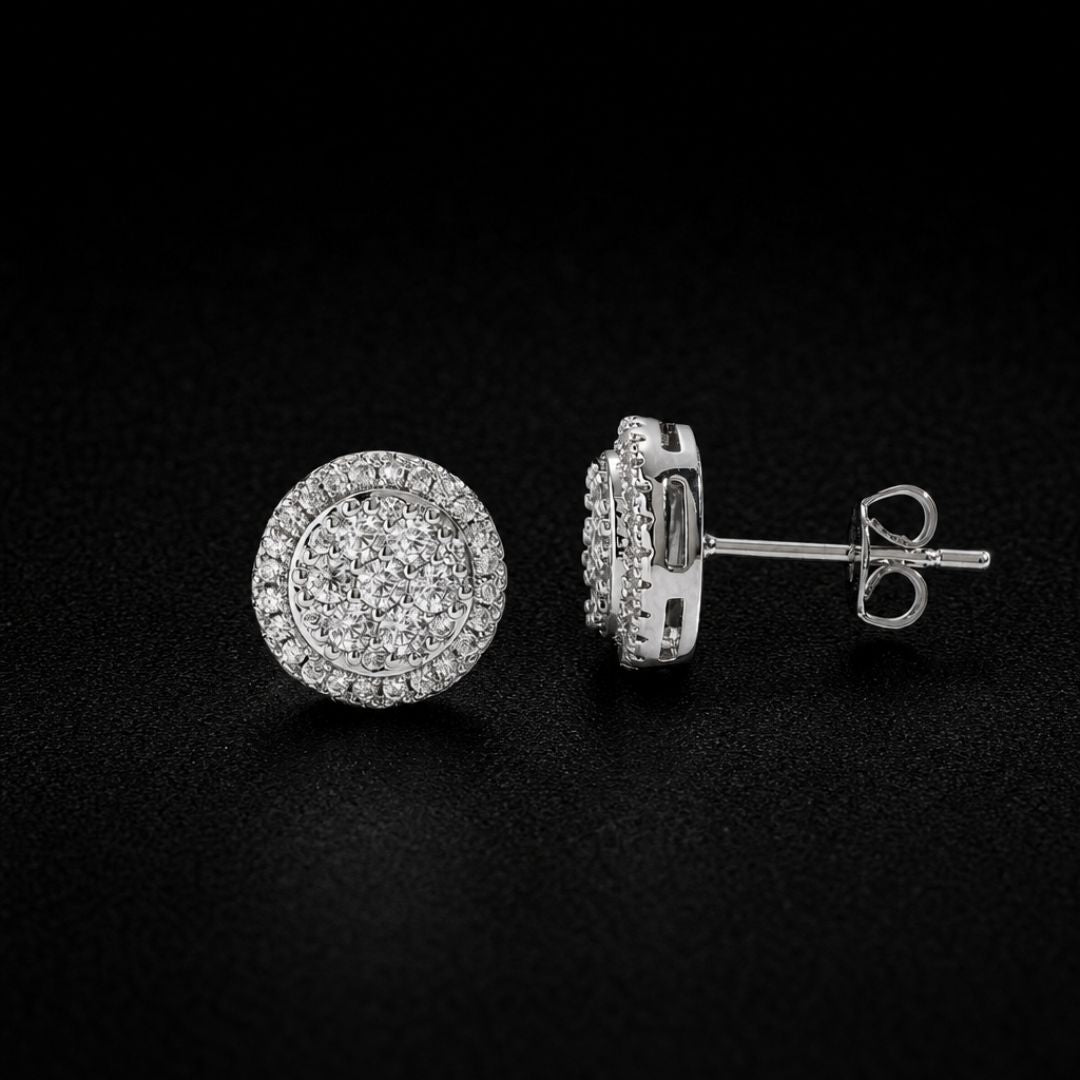 Iced Round Earrings Silver