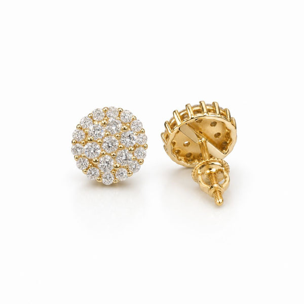 Iced Round Stud Earrings 10mm Gold